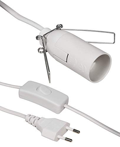 MC POWER - Euro Netzkabel Anschlusskabel | Schnurschalter und E14 Fassung, 3,5m | ideal für Lampen und Leuchten | Renovierfassung (weiß) von MC POWER