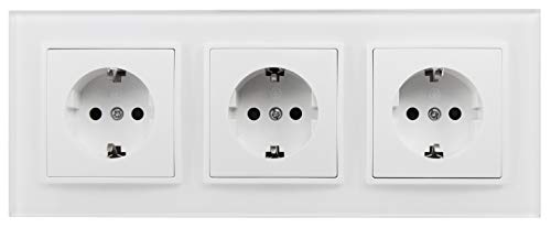 McPower Steckdosen Set Flair "Beginner 3S-Style Profi" weiß | 3x Unterputz Steckdose | Glasrahmen | Steckanschluss | 250V~/16A | Einsteckschutz von McPower