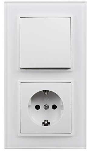 McPower Schalter & Steckdosen Set Flair "Tür 2-fach-Style" Weiß | Glasrahmen | Steckdose + Wechselschalter | UP | 250V | Design-Set von McPower