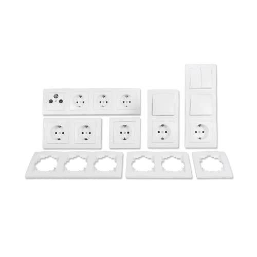 MC POWER - FLAIR - Wand Steckdosen und Schalter Set I Wohnlandschaft I 20-teilig I Lichtschalter, Schutzkontakt Steckdose, Antennendose weiß-matt von McPower