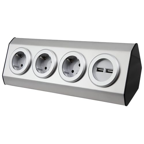 MC POWER - Steckdosenblock | PREMIUM | 3-fach Schutzkontakt-Steckdose, 2x USB, Aufbauversion, auch ideal für Eckmontage, Edelstahl und Kunststoff von MC POWER