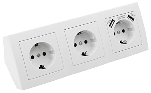 MC POWER - Steckdosenblock Unterbausteckdosen | FLAIR | 3-fach Schutzkontaktsteckdosen USB-Steckdosen 2x USB, 230V / 16A, Aufbau, weiß matt von MC POWER