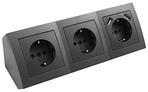 MC POWER - Steckdosenblock Unterbausteckdosen | FLAIR | Ecksteckdose 3-fach + 2x USB, 230V~/16A, Aufbau, anthrazit, matt von MC POWER