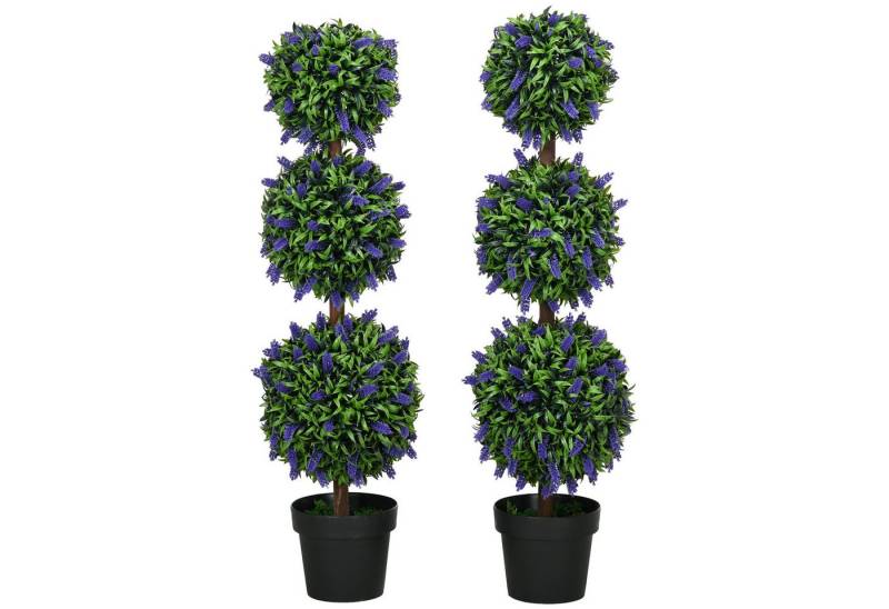 Kunstpflanze 2er-Set künstliche Lavendelbäume groß 110 cm, Plastik künstliche, MC Star, Höhe 110 cm, UV-beständiger Kunstblumen mit 3 Kugel für Wohnzimmer Schlafzimmer von MC Star