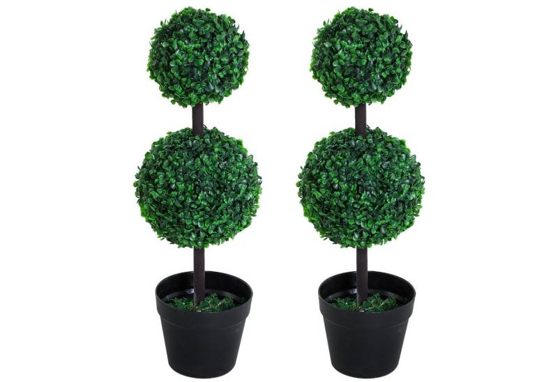 Kunstpflanze künstliche Pflanzen 2er Set groß 67 cm mit 2 Kugel, Plastik Kunstbaum, MC Star, Höhe 67 cm, Kunstbaum wie echt für Wohnzimmer Schlafzimmer Büro Garten moderne von MC Star