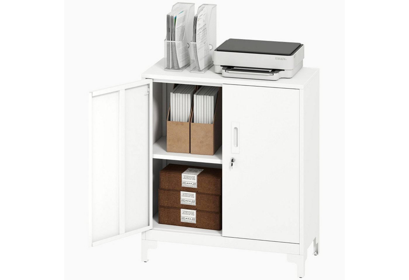 MC Star Aktenschrank Büroschrank aus Metall, verschließbare Türen, Bürokommode (2-stufiges Design, Schwarz) von MC Star