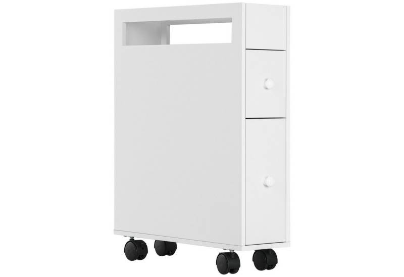 MC Star Badkommode Badezimmerschrank Nischenschrank mit Rollen Weiß, 16x49,5x66cm (2 Schubladen & offenem Fach, Badrollwagen) von MC Star