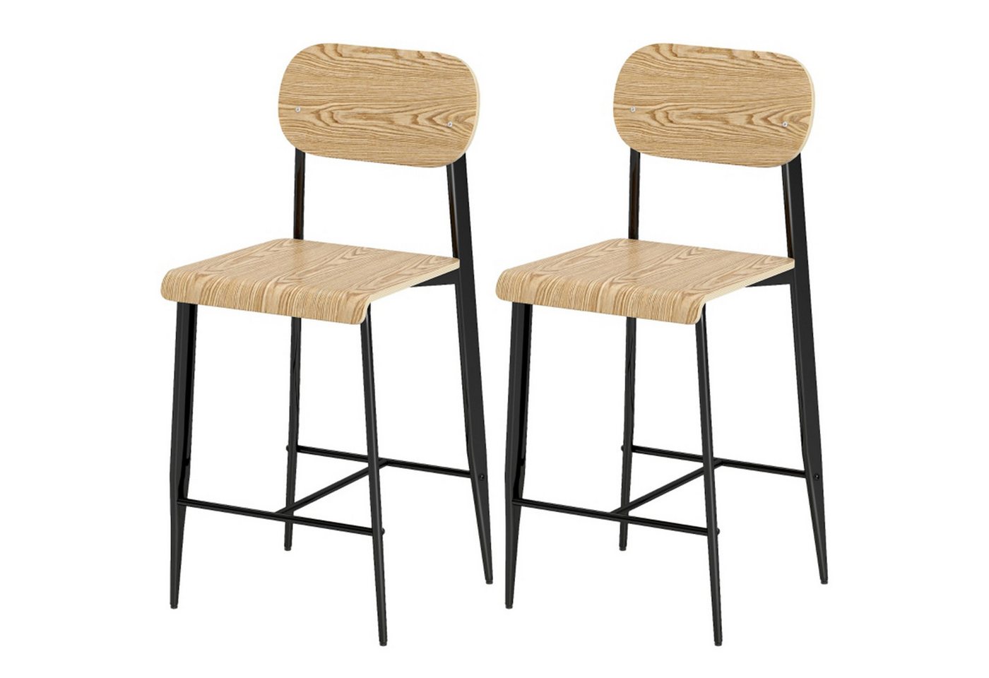 MC Star Barhocker 2er Set, Barstuhl mit Fußstütze, Metallgestell, Küchenstuhl (mit Sitzhöhe 66 cm, Tresenhocker einfache Montage, Industrie-Design Naturholz+Schwarz) von MC Star