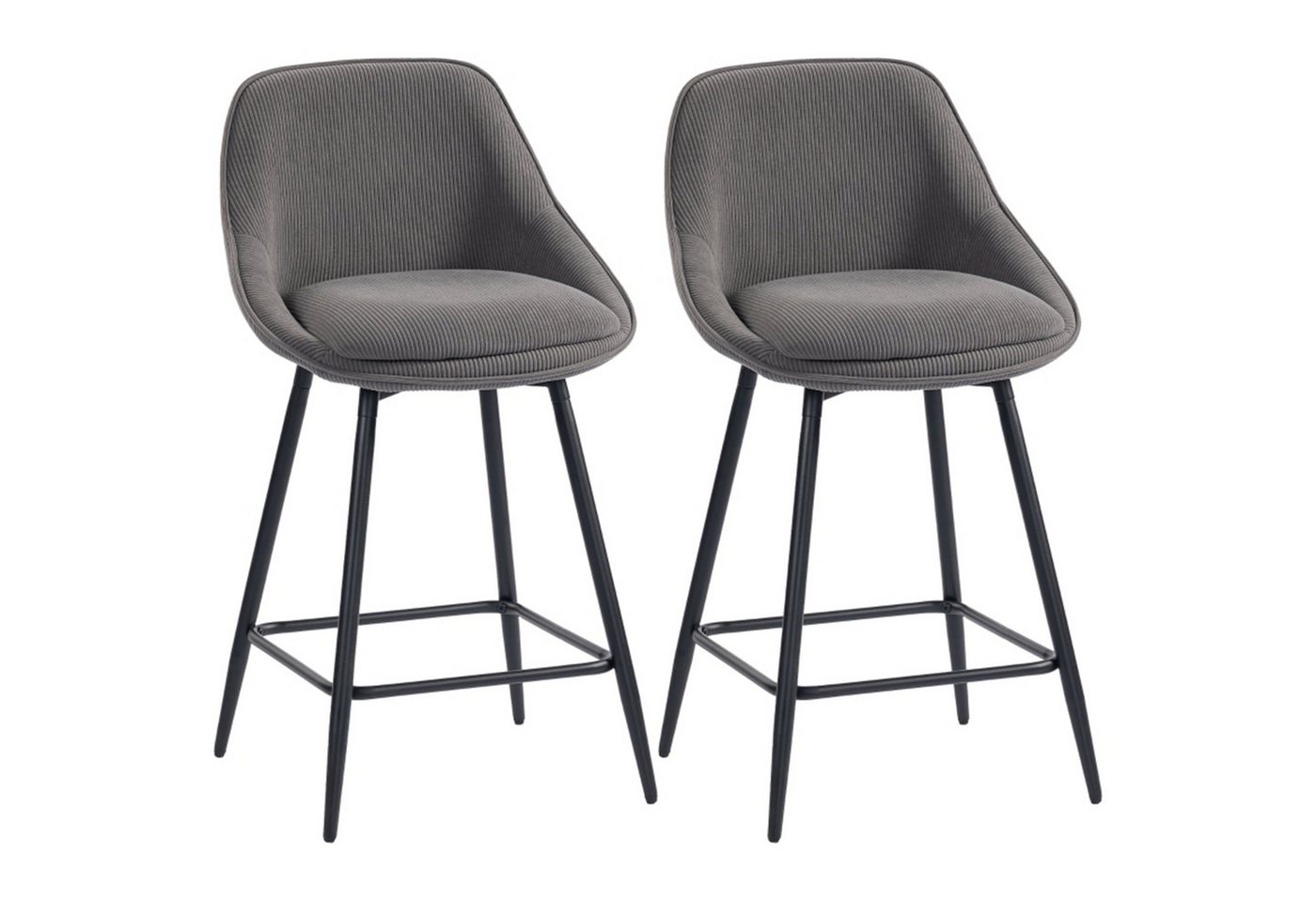 MC Star Barhocker 2er-Set Barstühle mit Cordbezug und Stahlbeinen, Polsterstühle (für Kücheninsel, Esszimmer, Grau) von MC Star