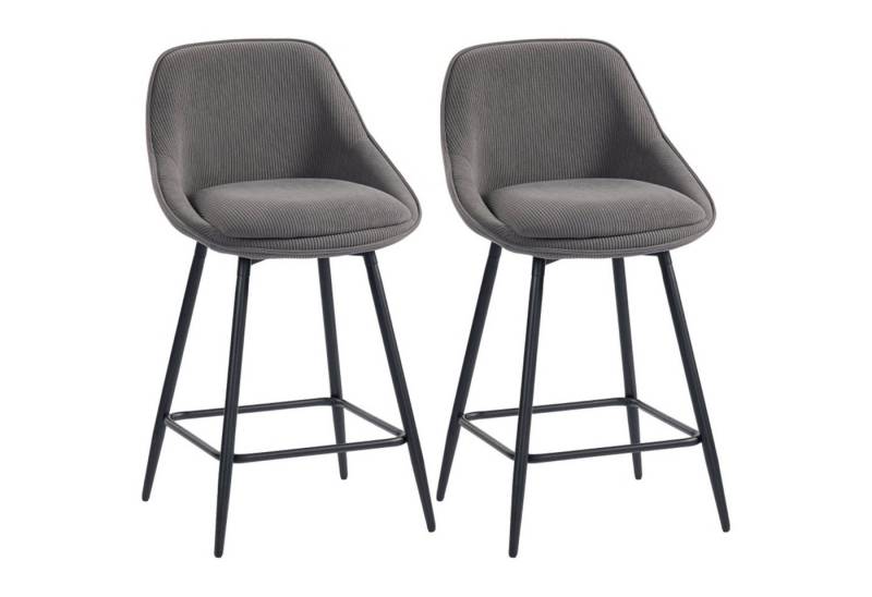 MC Star Barhocker 2er-Set Barstühle mit Cordbezug und Stahlbeinen, Polsterstühle (für Kücheninsel, Esszimmer, Grau) von MC Star