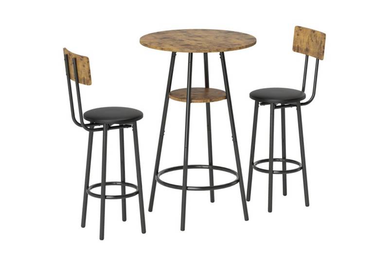 MC Star Bartisch 3-teiliges Bartisch-Set mit 2 gepolsterten Hockern, Kunstleder-Bezug (Rückenlehne, Metallgestell, Braun) von MC Star