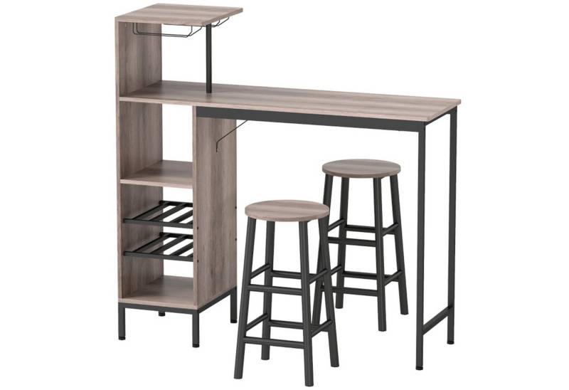 MC Star Bartisch 3-tlg. Bartisch-Set mit Stauraum, Weinregalen, Glashaltern (Hockern mit Fußstütze, für kleine Räume, Grau) von MC Star