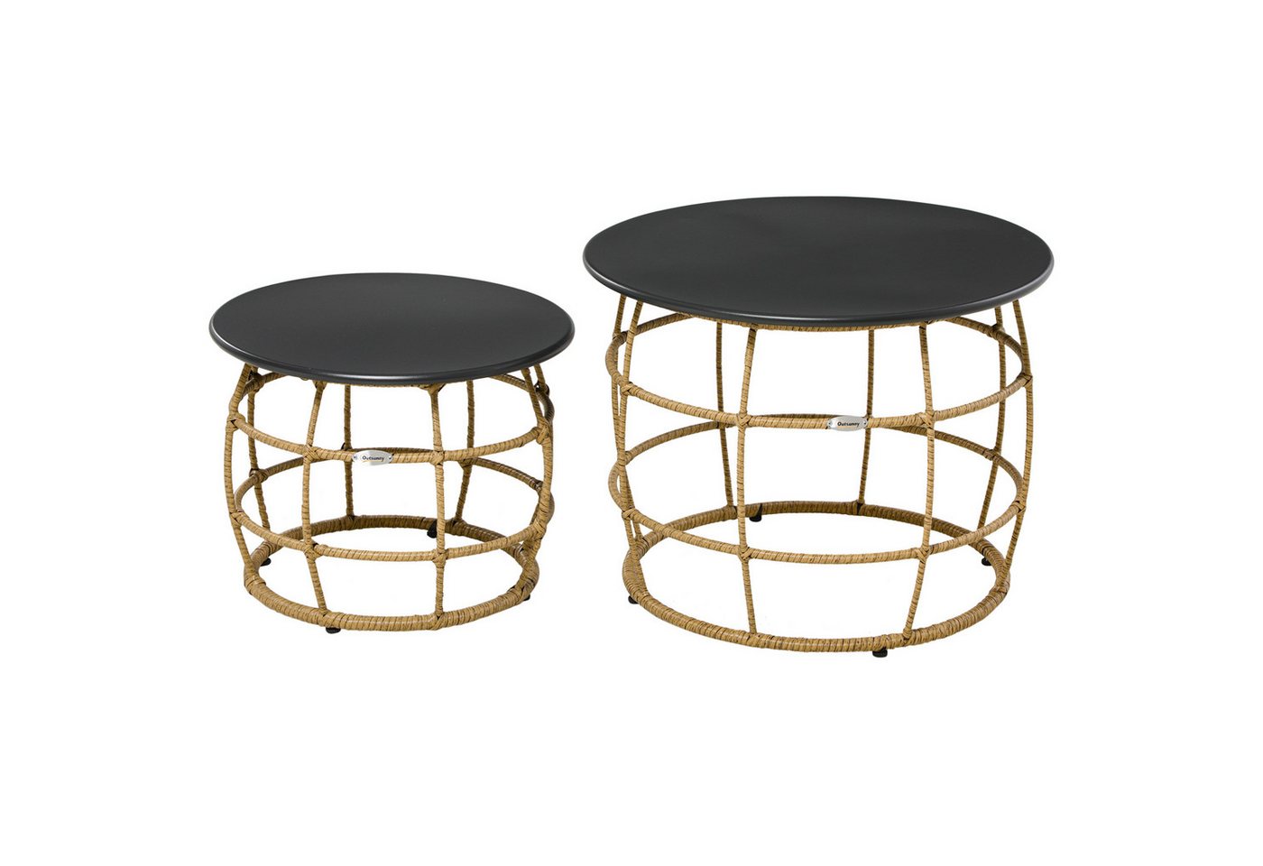 MC Star Beistelltisch 2er-Set Kaffeetisch handgeflochten mit Tischplatte (für Garten Balkon Ø46 Ø60 cm Sand) von MC Star