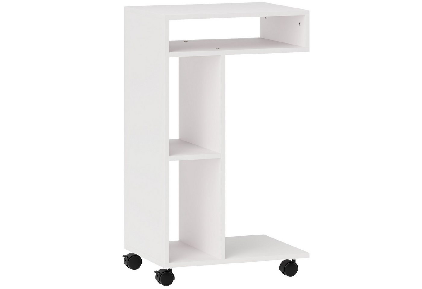 MC Star Beistelltisch Couchtisch mit Rollen, Schreibtisch mit 4 Regalen, Sofatisch (Laptoptisch, Betttisch, für Esszimmer Wohnzimmer, Weiß) von MC Star