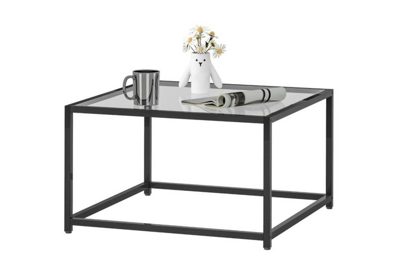 MC Star Beistelltisch Quadratisch Nachttisch mit Hartglas-Tischplatte, Couchtisch (mit Beinen aus Stahl 68 x 68 x 39 cm Schwarz) von MC Star
