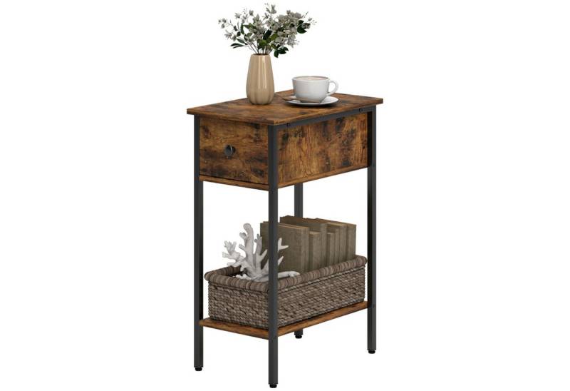 MC Star Beistelltisch mit offenem Fach und Schublade, Nachttisch, Metallbeine, Holz von MC Star