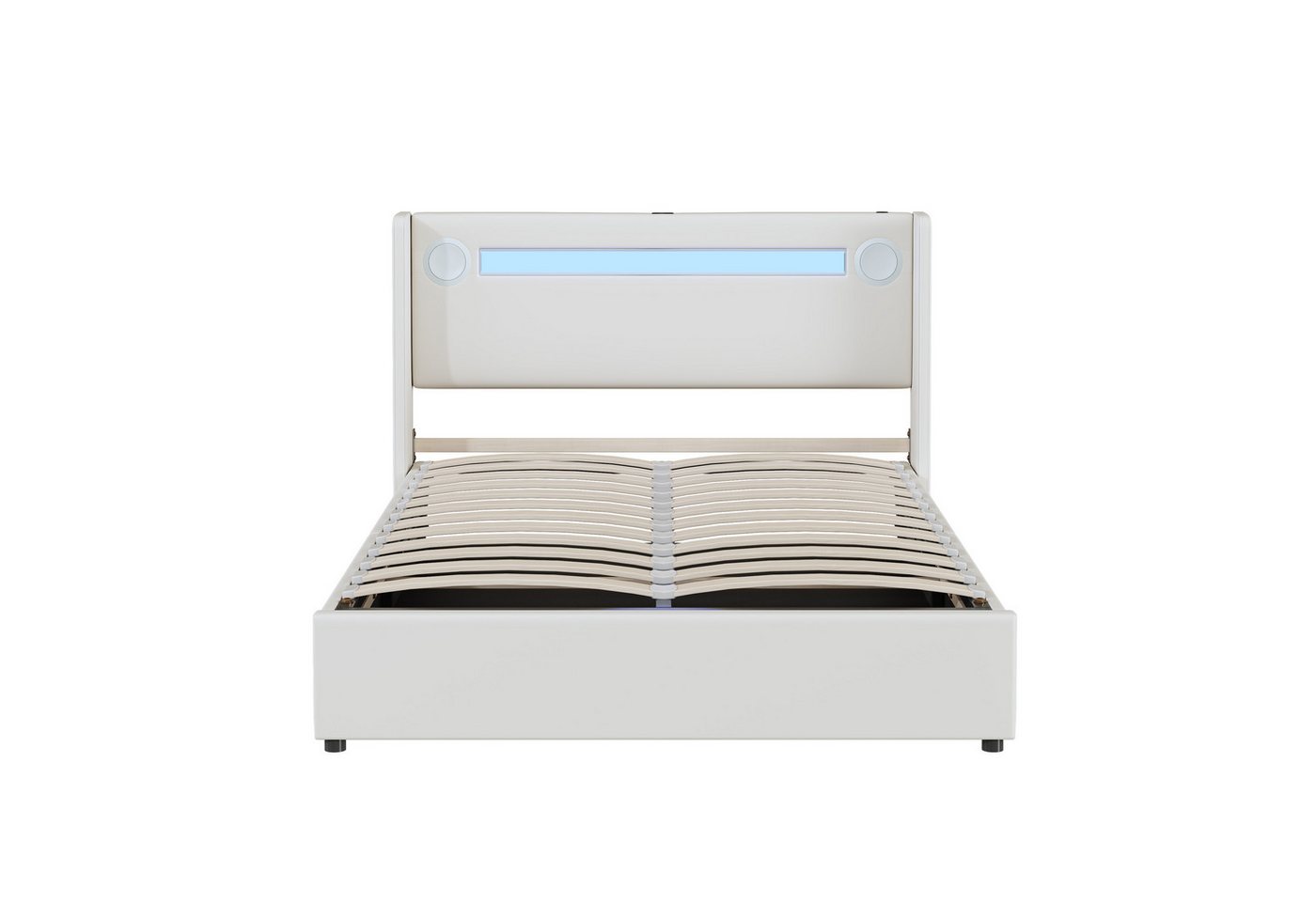 MC Star Bett Polsterbett Kinderbett Bett mit LED-Lichtleiste (Bluetooth-Player und USB-Aufladung, PU-Leder-Aufbewahrungsbett, Hochbettkasten, Jugendbett mit Lattenrost) von MC Star