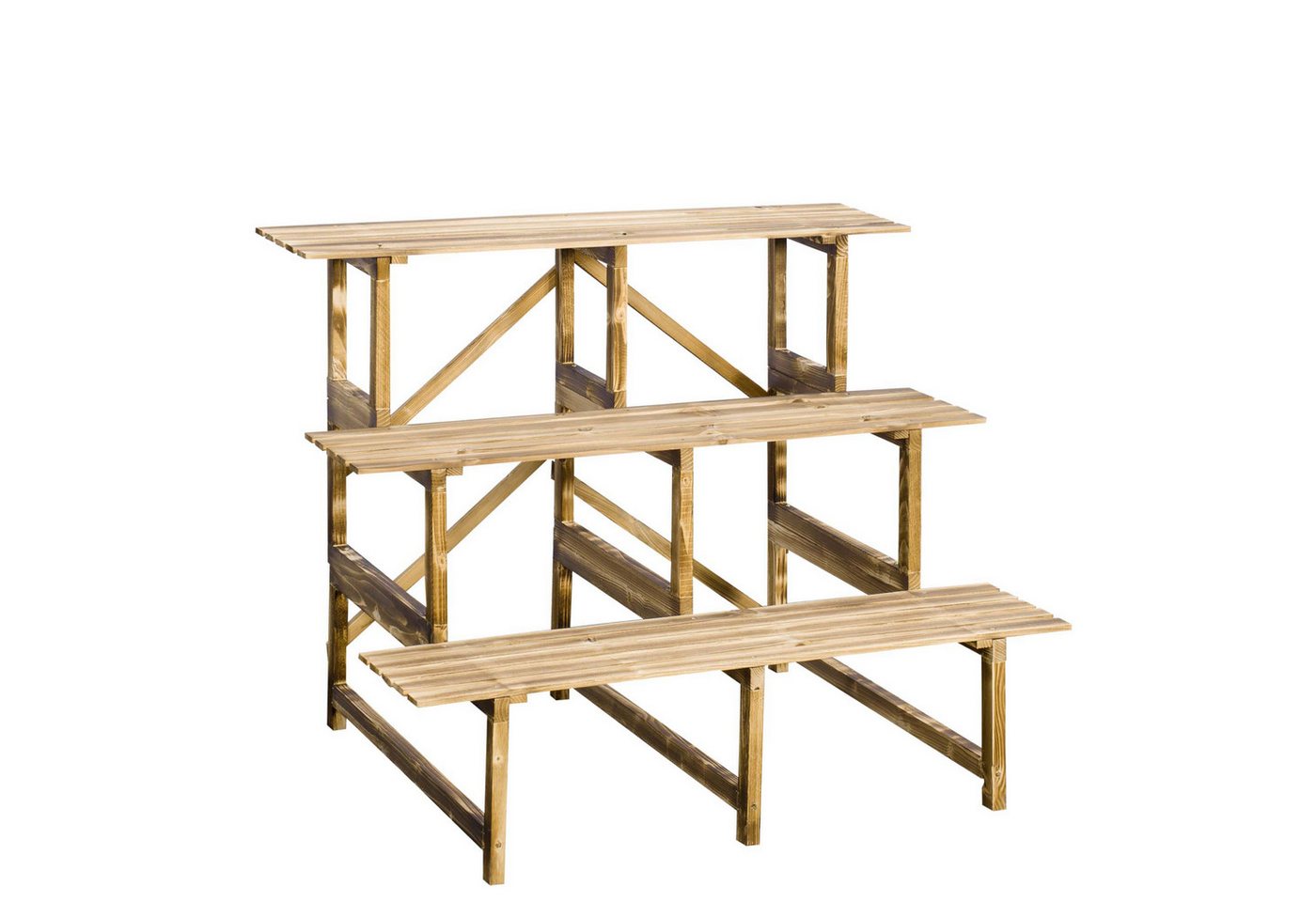 MC Star Blumenständer Pflanzentreppe Blumentreppe Blumenregal 3 Stufen aus Tannenholz (100 x 80 x 78cm für Garten Balkon & Terrasse) von MC Star