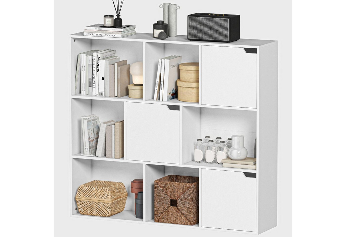 MC Star Bücherregal Bücherregal, 9 Würfelfächer, 3 Türen, 6 offene Regale, für Wohnzimmer, Schlafzimmer, Spanplatte, Weiß MC Star Bücherregal Bücherregal, 9 Würfelfächer, 3 Türen, 6 offene Regale, für Wohnzimmer, Schlafzimmer, Spanplatte, Weiß von MC Star