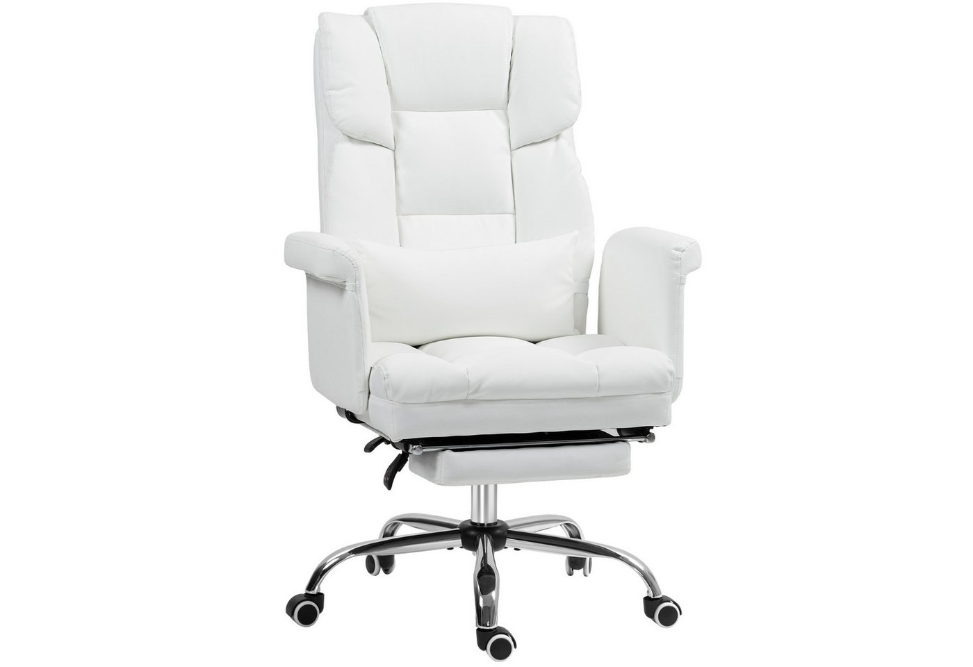 MC Star Bürostuhl Ergonomisch Schreibtischstuhl mit Liegefunktion, Lendenkissen (Höhenverstellbar Computerstuhl mit Fußstütze, Drehfunktion, für Home-Office, Kunstleder, Weiß) von MC Star