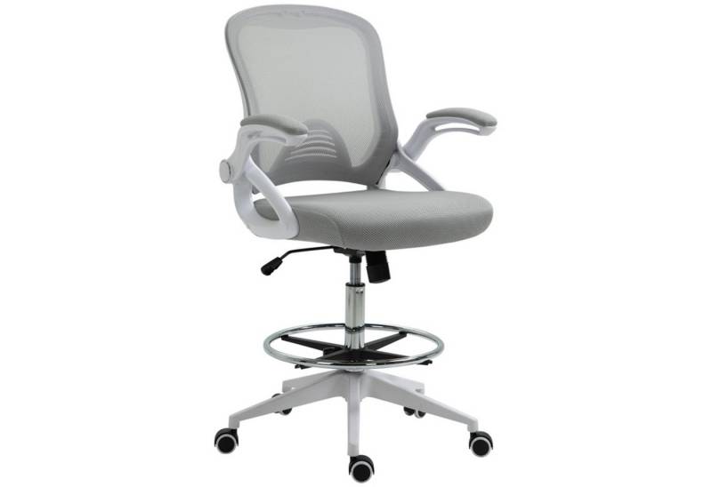 MC Star Bürostuhl Ergonomischer Schreibtischstuhl mit Hochklappbaren Armlehnen (und Verstellbarer Fußring, Höhenverstellbarer Drehstuhl mit Wippfunktion, Netzbespannung Hellgrau) von MC Star