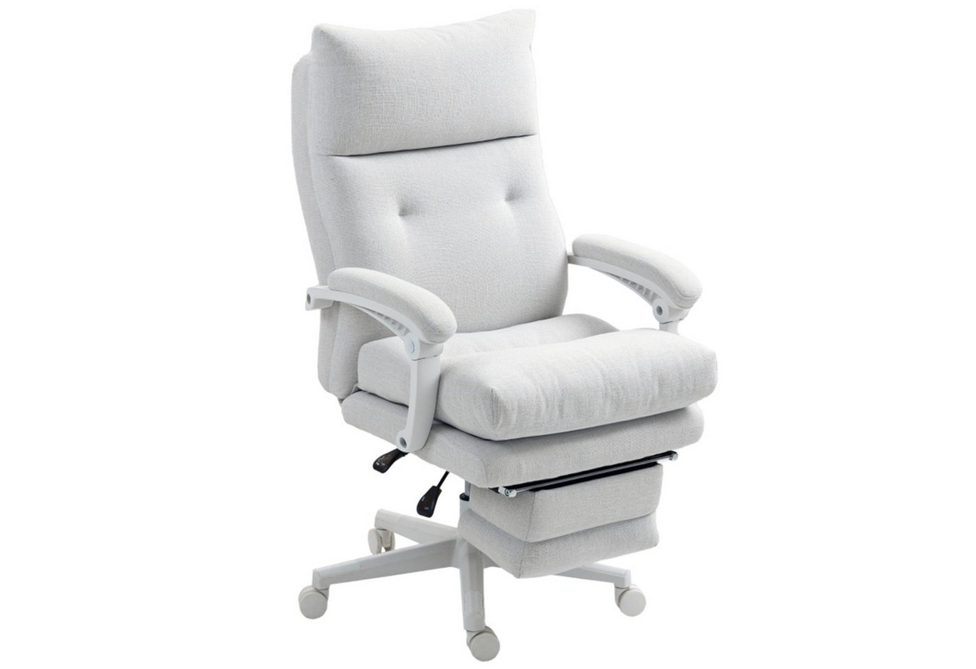 MC Star Bürostuhl Ergonomischer Schreibtischstuhl mit Lendenwirbelstütze (Fußstütze, Höhenverstellbarer Drehstuhl mit Leinenoptik, Gepolstert Computerstuhl, Cremeweiß) von MC Star