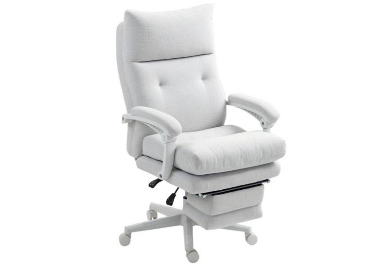 MC Star Bürostuhl Ergonomischer Schreibtischstuhl mit Lendenwirbelstütze (Fußstütze, Höhenverstellbarer Drehstuhl mit Leinenoptik, Gepolstert Computerstuhl, Cremeweiß) von MC Star