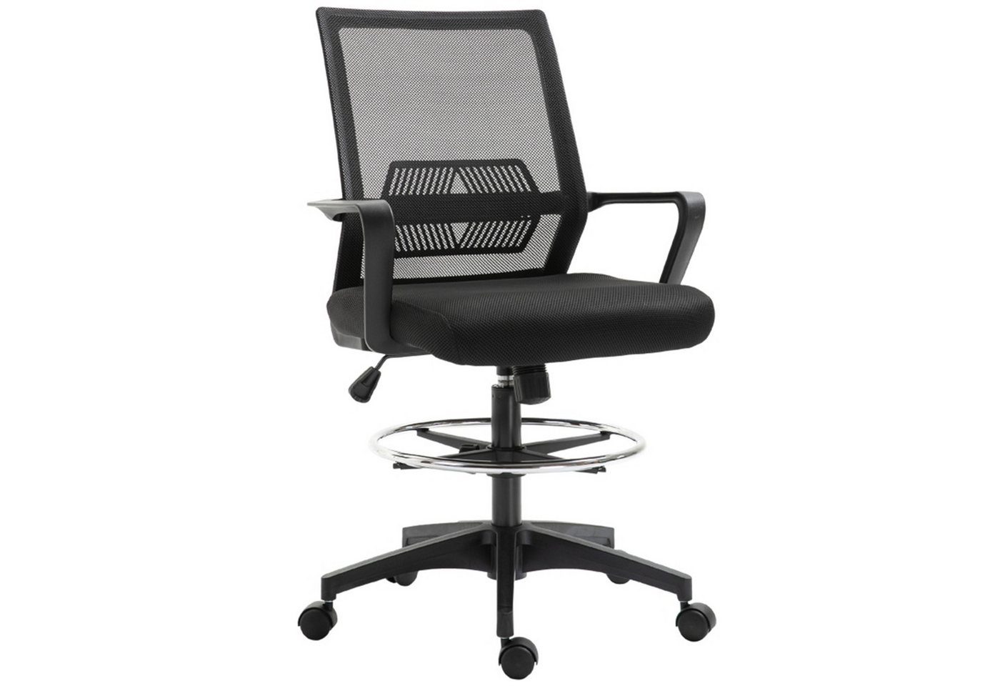 MC Star Bürostuhl Ergonomischer Schreibtischstuhl verstellbarer Fußring (Lendenwirbelstütze, Höhenverstellbarer Drehstuhl mit Netzbespannung, Wippfunktion, Computerstuhl, Schwarz) von MC Star