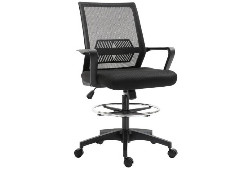 MC Star Bürostuhl Ergonomischer Schreibtischstuhl verstellbarer Fußring (Lendenwirbelstütze, Höhenverstellbarer Drehstuhl mit Netzbespannung, Wippfunktion, Computerstuhl, Schwarz) von MC Star