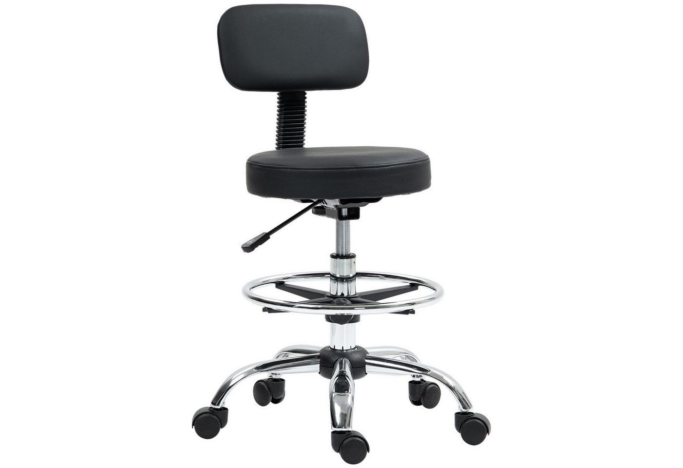 MC Star Bürostuhl Ergonomischer Zeichenstuhl, Höhenverstellbar Computerstuhl (mit Fußring, Schreibtischstuhl, Drehstuhl für Wohnzimmer, Büro, Kunstleder, Schwarz) von MC Star
