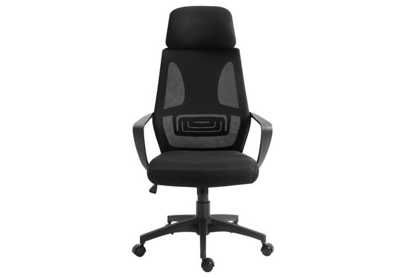 MC Star Bürostuhl Höhenverstellbarer Schreibtischstuhl mit Wippfunktion Drehstuhl (mit Armlehne, Kopfstütze, Lendenstütze Bürostuhl mit Netzstoff-Optik, Schwarz) von MC Star