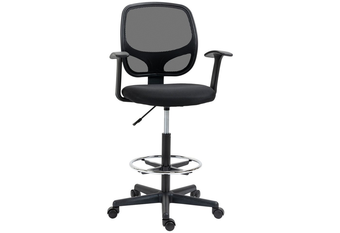 MC Star Bürostuhl ergonomischer Schreibtischstuhl, Drehstuhl, Zeichenstuhl, (verstellbarer Fußring, bis 120 kg, Schwarz, 60x56x110-132 cm) von MC Star