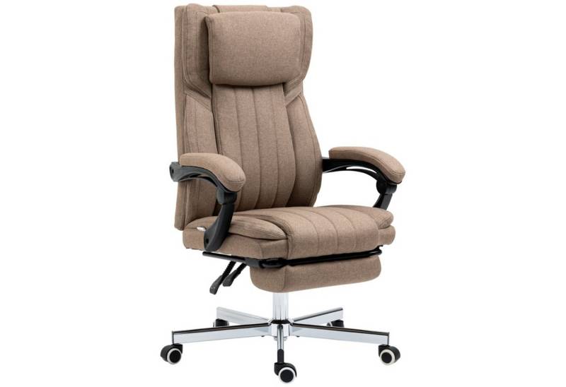 MC Star Bürostuhl mit 5 Massagemodi, ergonomischer Schreibtischstuhl mit verstellbarer (Kopfstütze, Fußstütze, höhenverstellbarer Drehstuhl mit Fernbedienung, Leinenoptik, Braun) von MC Star