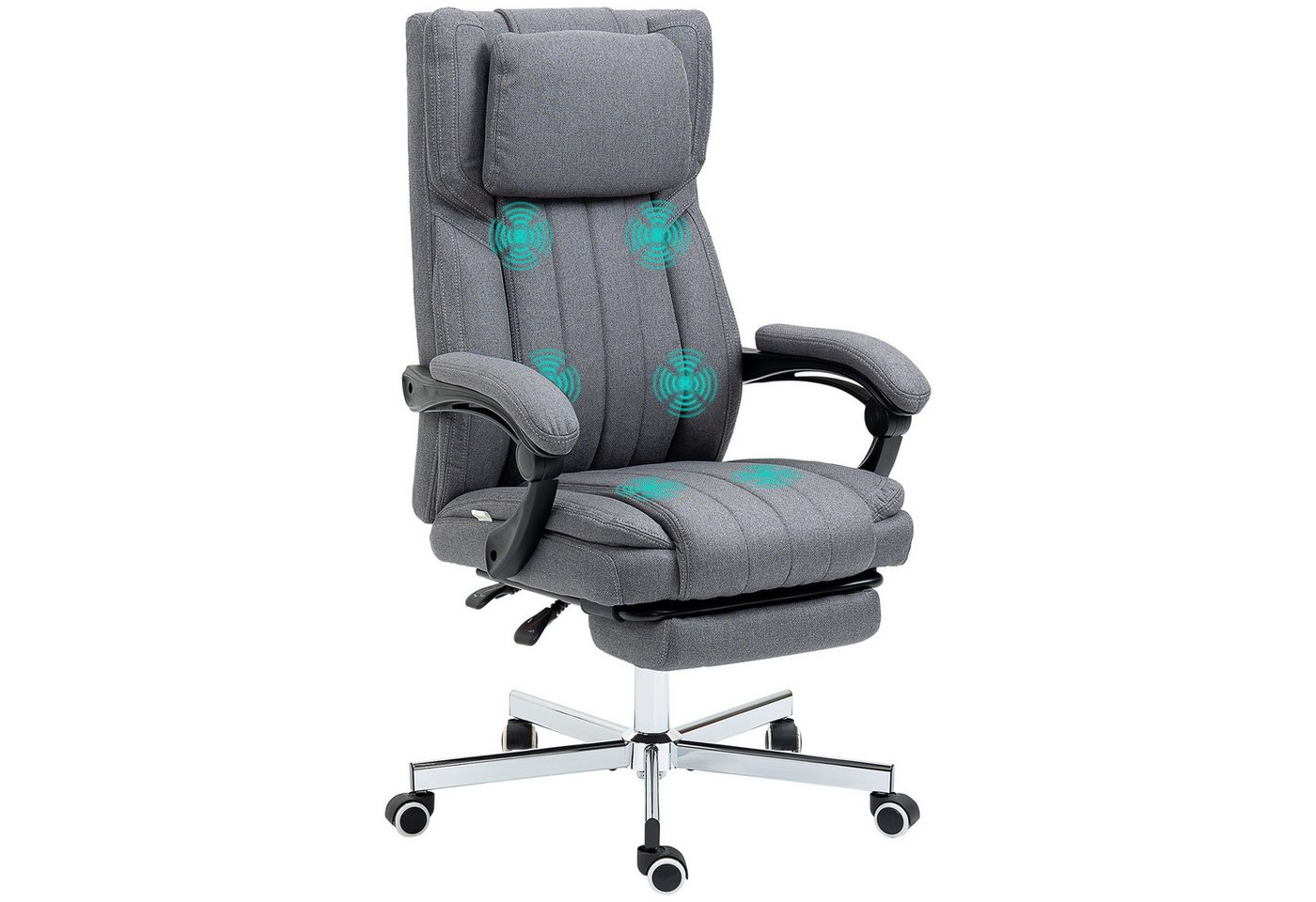 MC Star Bürostuhl mit 5 Massagemodi ergonomischer Schreibtischstuhl (mit Liegefunktion höhenverstellbar Fußstütze Leinenoptik Grau) von MC Star