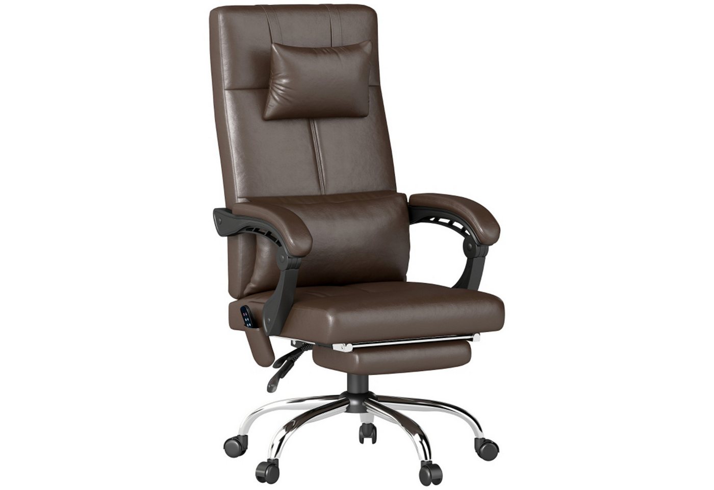MC Star Bürostuhl mit Massagefunktion, Ergonomischer Chefsessel mit Heizung (Liegefunktion, Lendenwirbelstütze und Kopfkissen, Höhenverstellbarer Drehstuhl mit Wippfunktion, Fußstütze, Kaffee) von MC Star