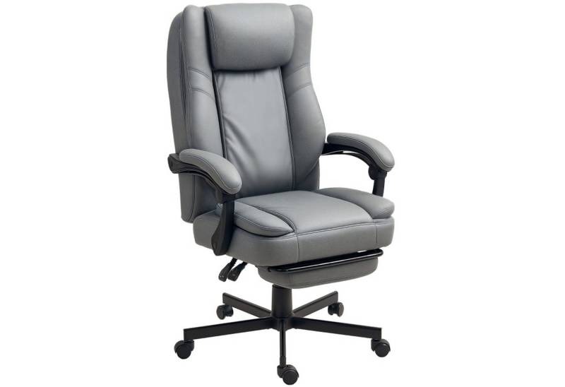 MC Star Bürostuhl mit Massagefunktion, Ergonomischer Schreibtischstuhl mit (Liegefunktion, Höhenverstellbarer Drehstuhl mit Fußstütze, Grau) von MC Star