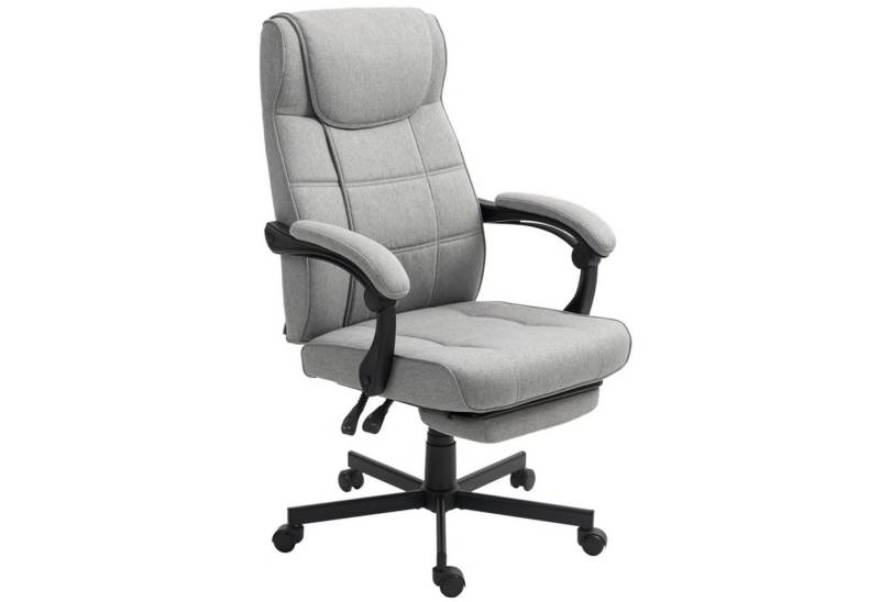 MC Star Bürostuhl mit Massagefunktion Ergonomischer Chefsessel mit Liegefunktion (Fußstütze Höhenverstellbar 360° Drehbar Schreibtischstuhl Computerstuhl mit Leinenoptik, Grau) von MC Star