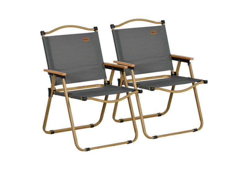 MC Star Campingstuhl 2er Set faltbarer Gartenstuhl mit Stahlrahmen, Holzoptik, Klappsessel (Klappsessel für Pool, Strand, Oxford, Dunkelgrau) von MC Star