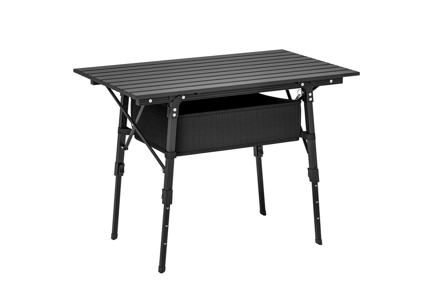 MC Star Campingtisch Klappbarer Picknicktisch mit Aufbewahrungskorb, Tragetasche (Höhenverstellbar Klapptisch, für Gartenpartys, Camping, Grillen, Aluminium Schwarz) von MC Star
