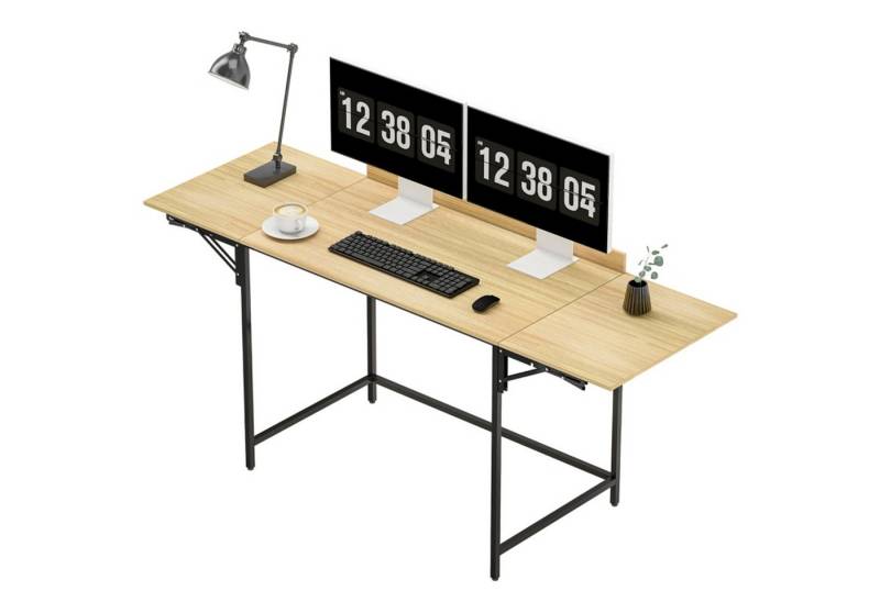 MC Star Computertisch Klappbarer mit 2 Ausziehplatten, viel Platz für Monitore (Metallbeine, robuste Konstruktion, Eiche+Schwarz) von MC Star