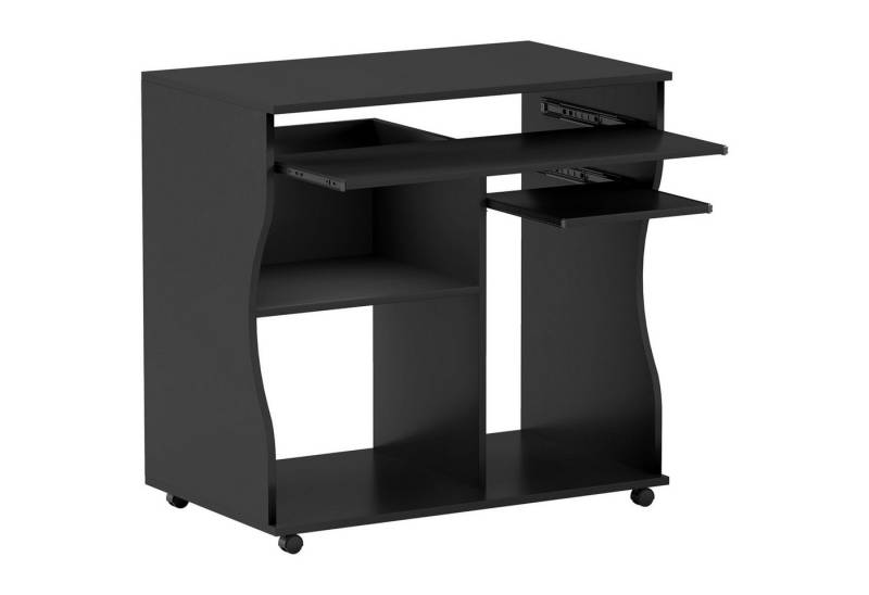 MC Star Computertisch Schreibtisch mit Rollen Bürotisch mit Tastaturablage, Ablage, PC Tisch (Schwarz 80 x 48 x 75 cm) von MC Star