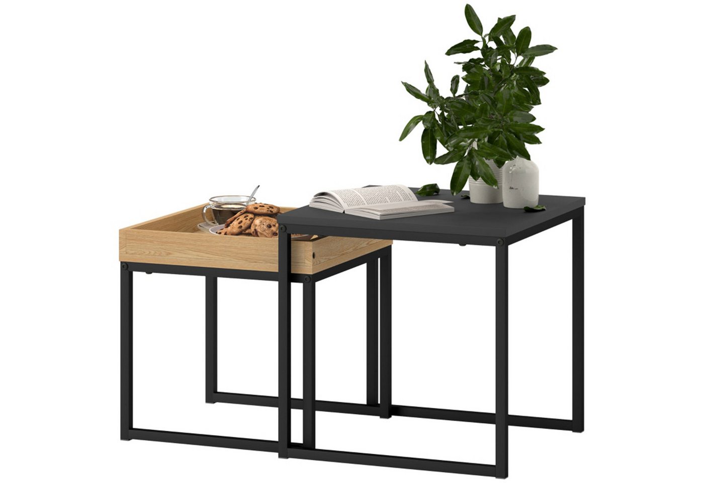 MC Star Couchtisch 2er-Set Sofatisch, für kleine Räume, Quadratisch (MDF, Metall, Schwarz) von MC Star