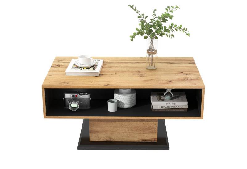 MC Star Couchtisch Aus Holzmaserung, mit Eine grifflose Schublade, ein Staufach (Staufach und Heckstaufach,doppelseitiger Stauraum. Büro, Wohnzimmer-Sofatisch, großer Stauraum) von MC Star