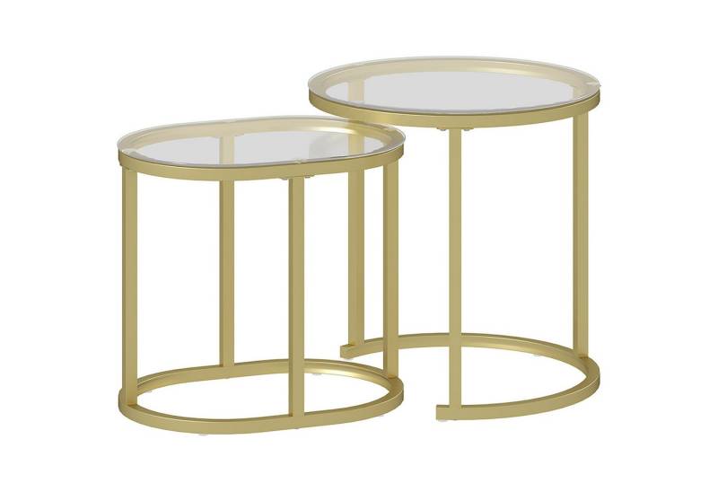 MC Star Couchtisch rund 2er Set Stapelbarer Beistelltisch mit Stahlrahmen (Wohnzimmertisch Kaffeetisch für Wohnzimmer Schlafzimmer Gold) von MC Star