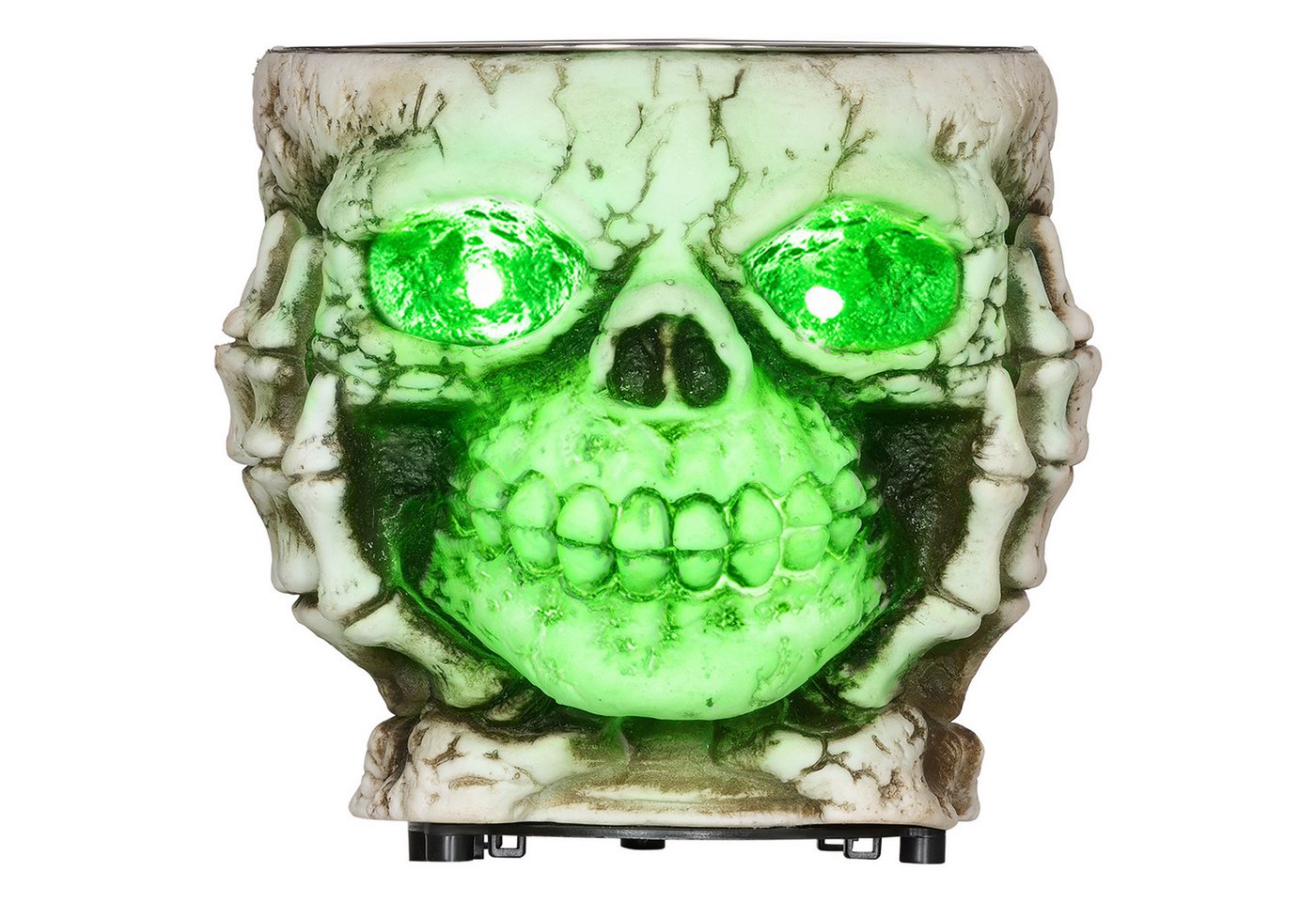 MC Star Dekofigur Halloween Dekoration Garten Skelett elektrisch (mit leuchtenden Augen & gruseligem Klang Ø16cm Edelstahl für schaurige Feiertagsatmosphäre) von MC Star