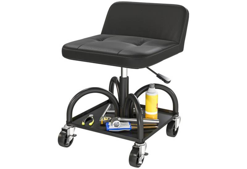 MC Star Drehhocker Werkstatthocker mit Rollen Ablagefläche, Lendenstütze, 58,5 cm (hoch Rollhocker bis 135 kg belastbar Arbeitshocker Rollsitz Werkstattsitz für Werkstatt Schwarz) von MC Star
