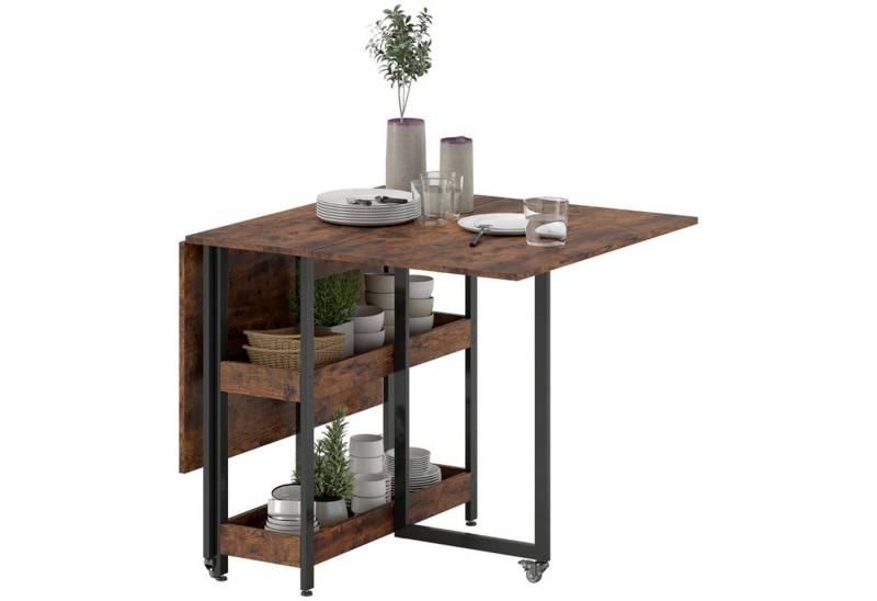 MC Star Esstisch Klappbar Küchentisch für 2-4 Personen mit 2 Offenen Ablagen (Mobiler Esszimmertisch Klapptisch für Kleine Räume, Esszimmer, Küche 133,4 x 80 x 75 cm Rustikal-Braun) von MC Star