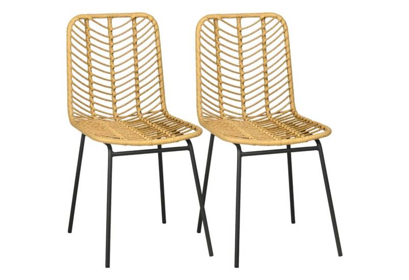MC Star Esszimmerstuhl 2er-Set Küchenstuhl mit Rückenlehne in Rattanoptik, Stahl, Gelb (44x58x85cm für Esszimmer & Wohnzimmer) von MC Star