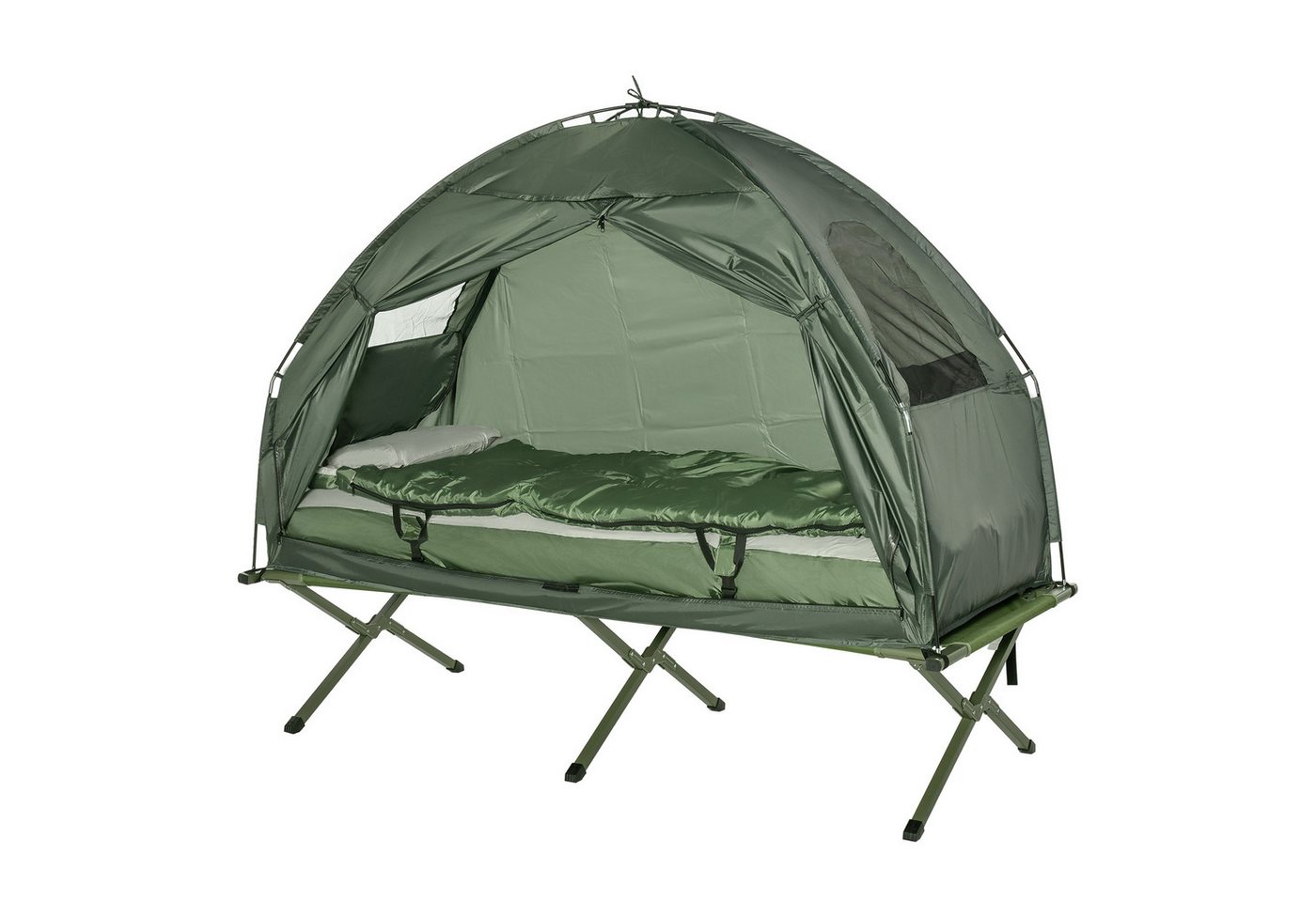 MC Star Feldbett 4 in 1 Camping Set mit Zelt Schlafsack Matratze faltbar Dunkelgrün (für Outdoor Abenteuer) von MC Star