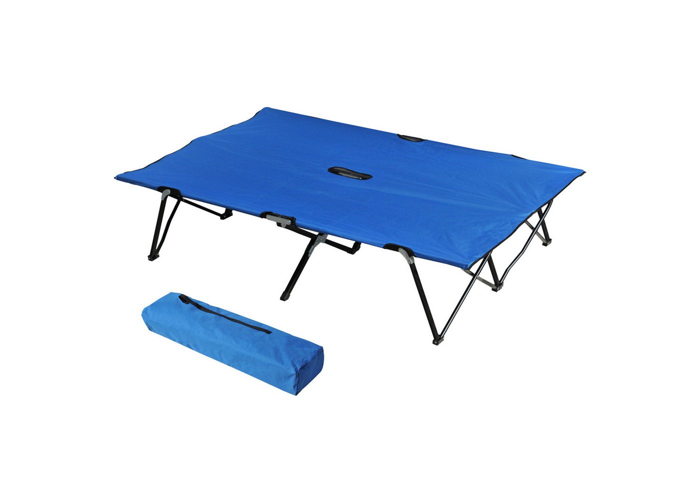 MC Star Feldbett Campingbett Klappbar für 2 Personen, mit Tragetasche, bis 136 kg (Stahl Oxford, Blau+Schwarz, 193x125x40cm) von MC Star